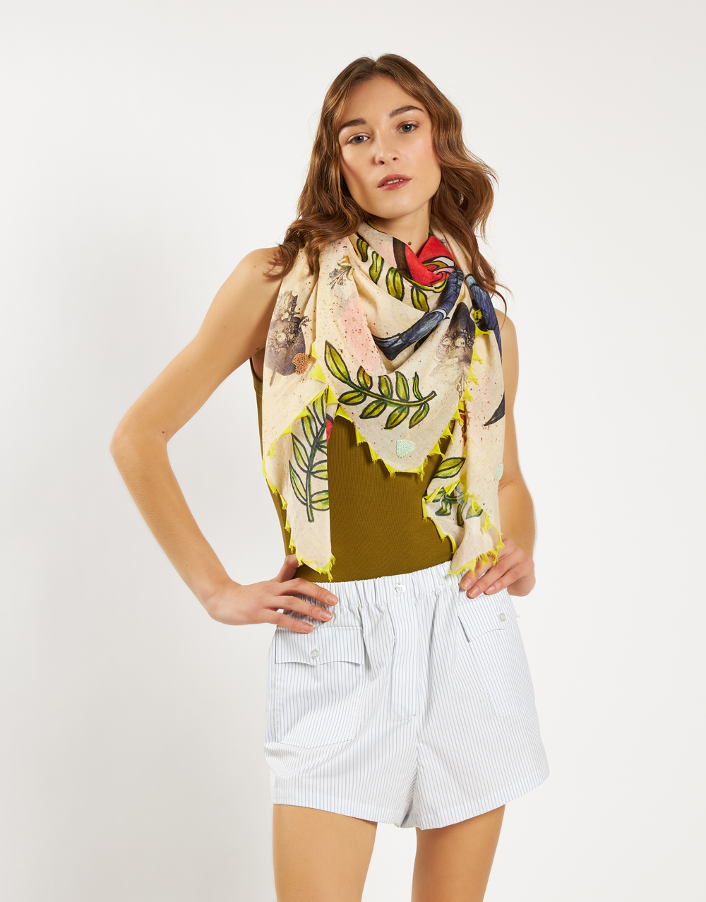 Sciarpa quadrato stampata in cotone e seta | Faliero Sarti Vida