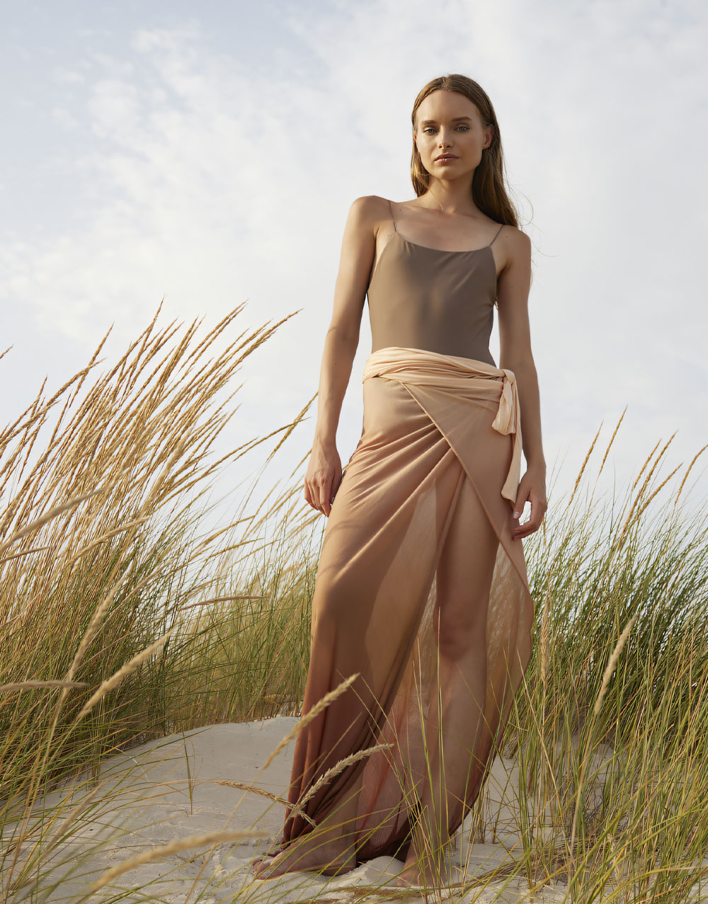 Faliero Sarti cap-sleeve cotton long dress - Yellow