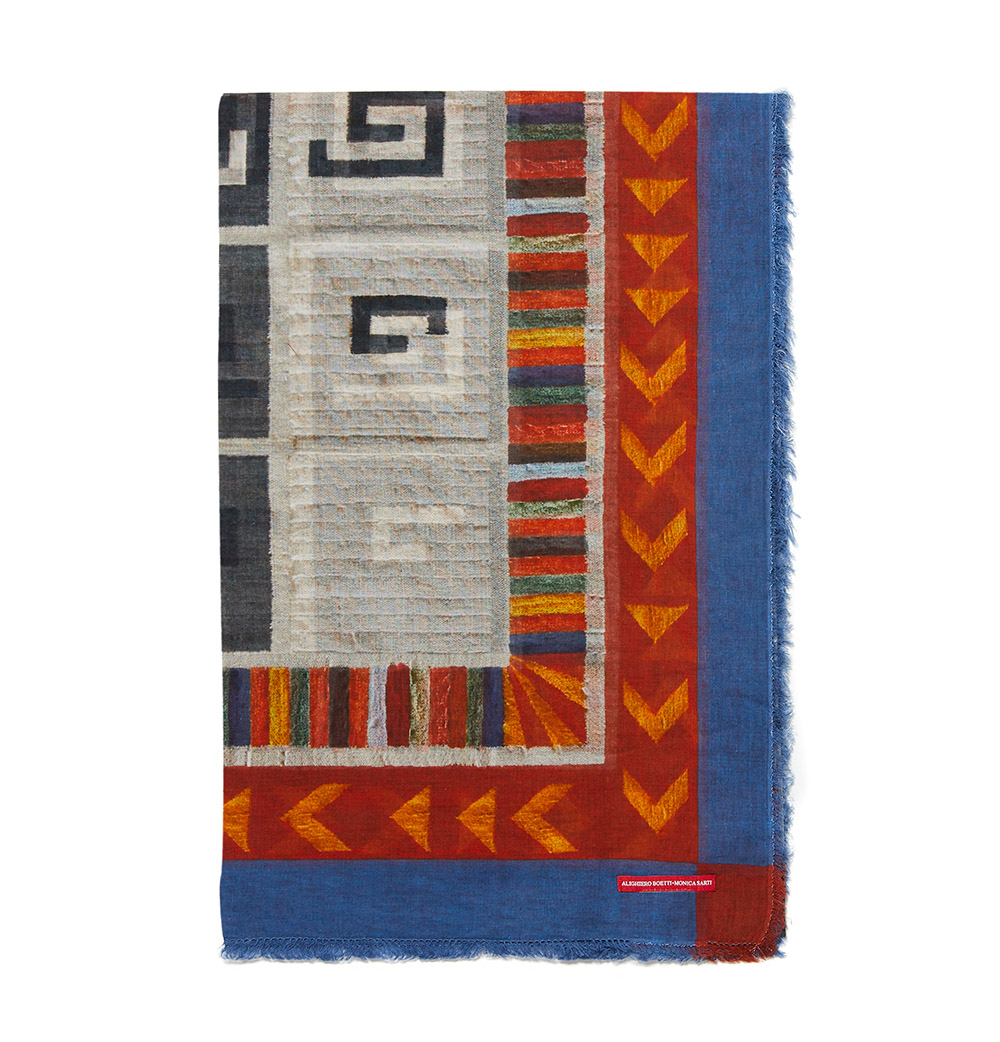 <p>Cotton scarf Alighiero Boetti print</p> | Faliero Sarti Alighiero