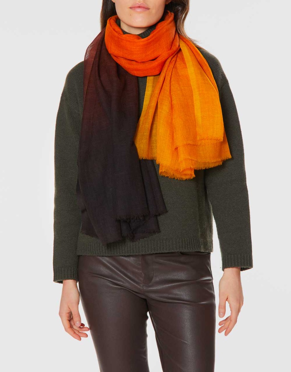 Womens Accessories Scarves and mufflers Faliero Sarti Cashmere Striped Fringed Scarf in Orange 