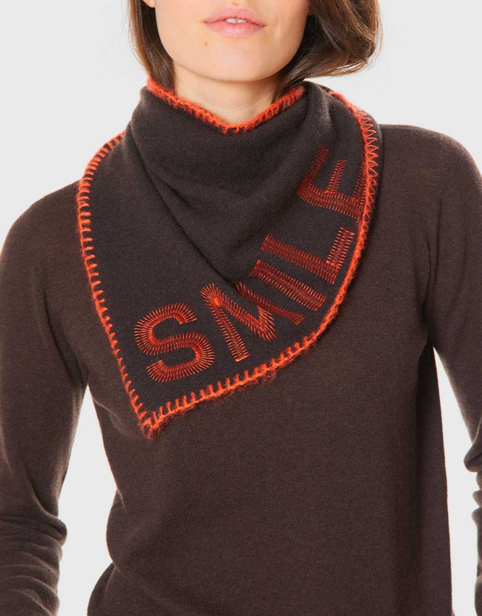 Pure cashmere triangle bandana with embroidery | Faliero Sarti Trixy