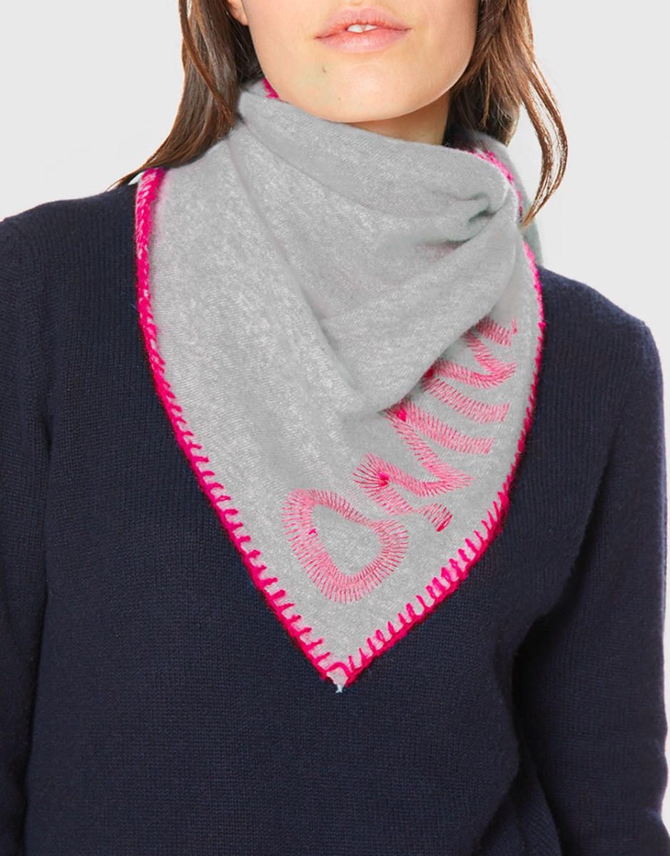 Pure cashmere triangle bandana with embroidery | Faliero Sarti Trixy