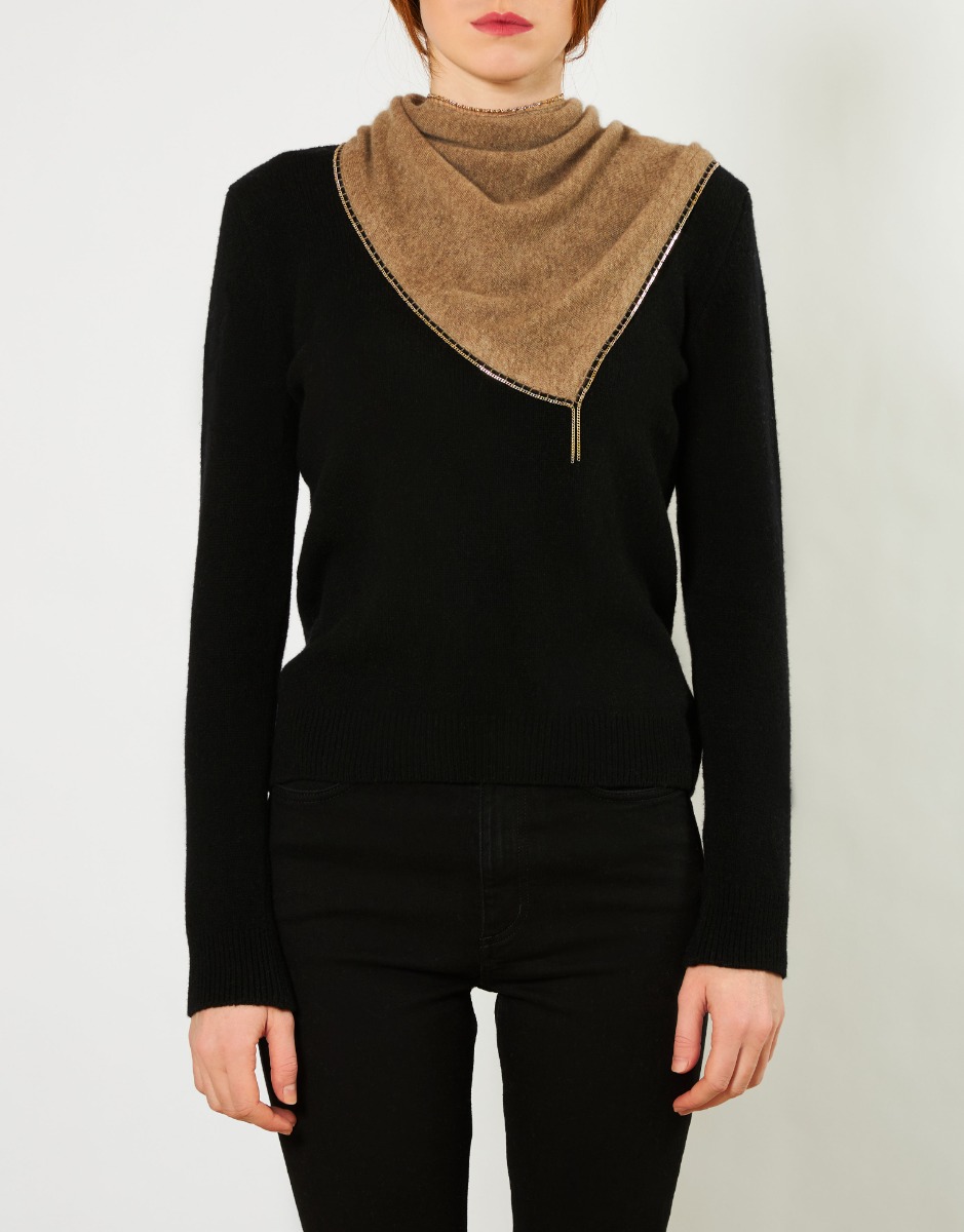 Pure cashmere triangle bandana with applications | Faliero Sarti Triadel