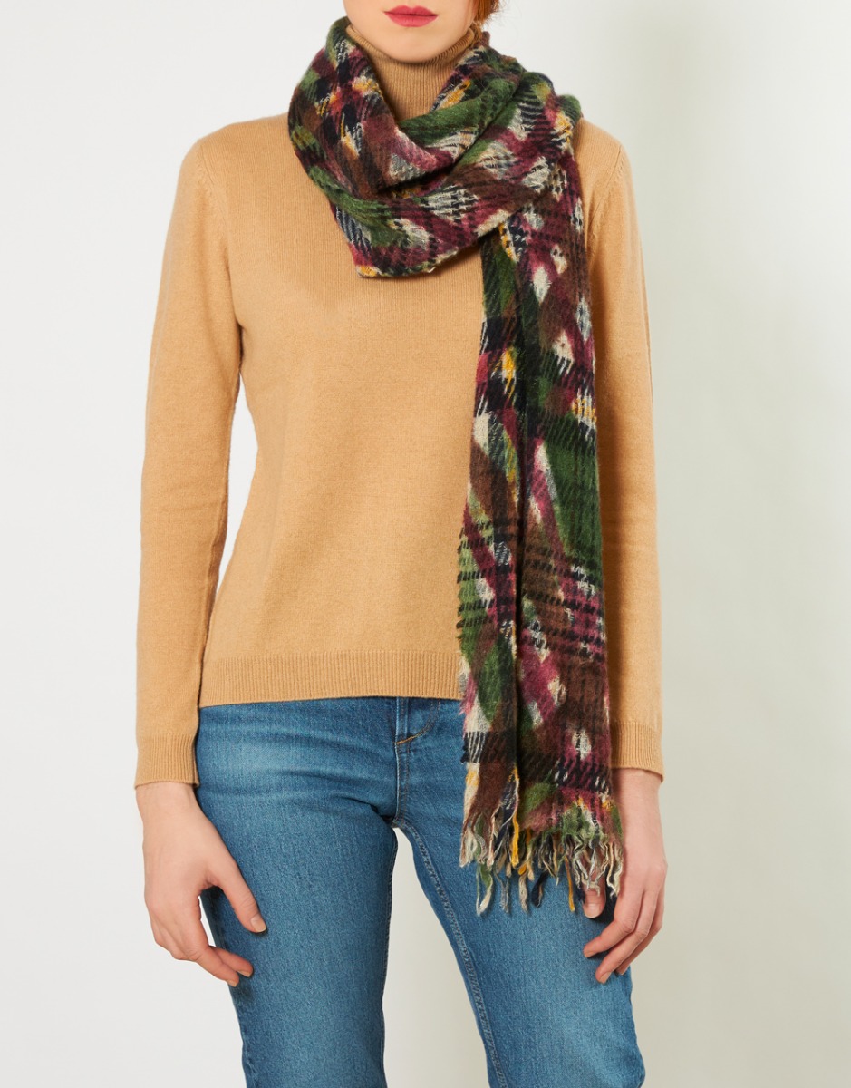 Cashmere, silk and wool checked patterned scarf | Faliero Sarti Massi